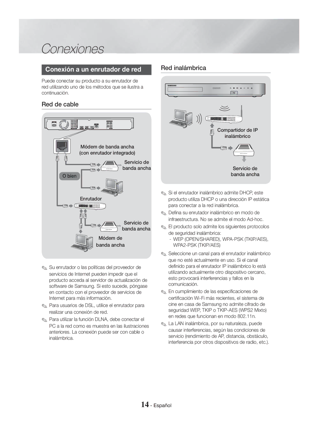 Samsung HT-H7750WM/ZF manual Conexión a un enrutador de red, Red de cable, Servicio de Banda ancha Bien Enrutador Módem de 