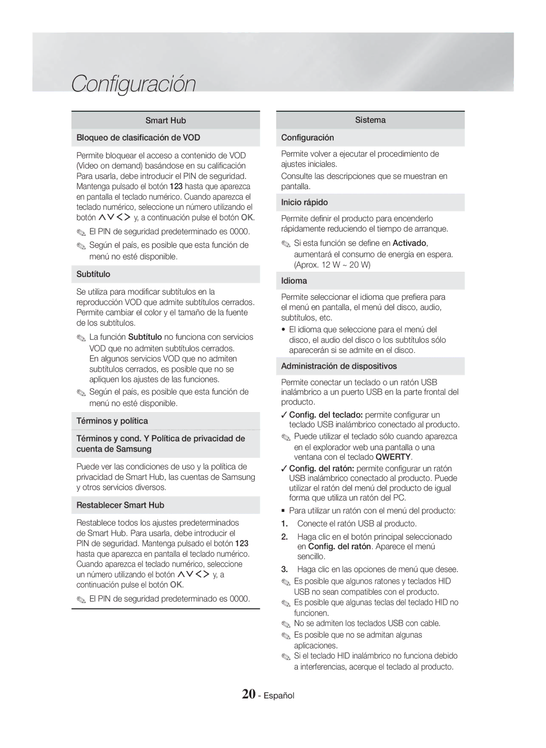 Samsung HT-H7750WM/ZF, HT-H7500WM/ZF manual Smart Hub Bloqueo de clasificación de VOD, Restablecer Smart Hub, Aplicaciones 