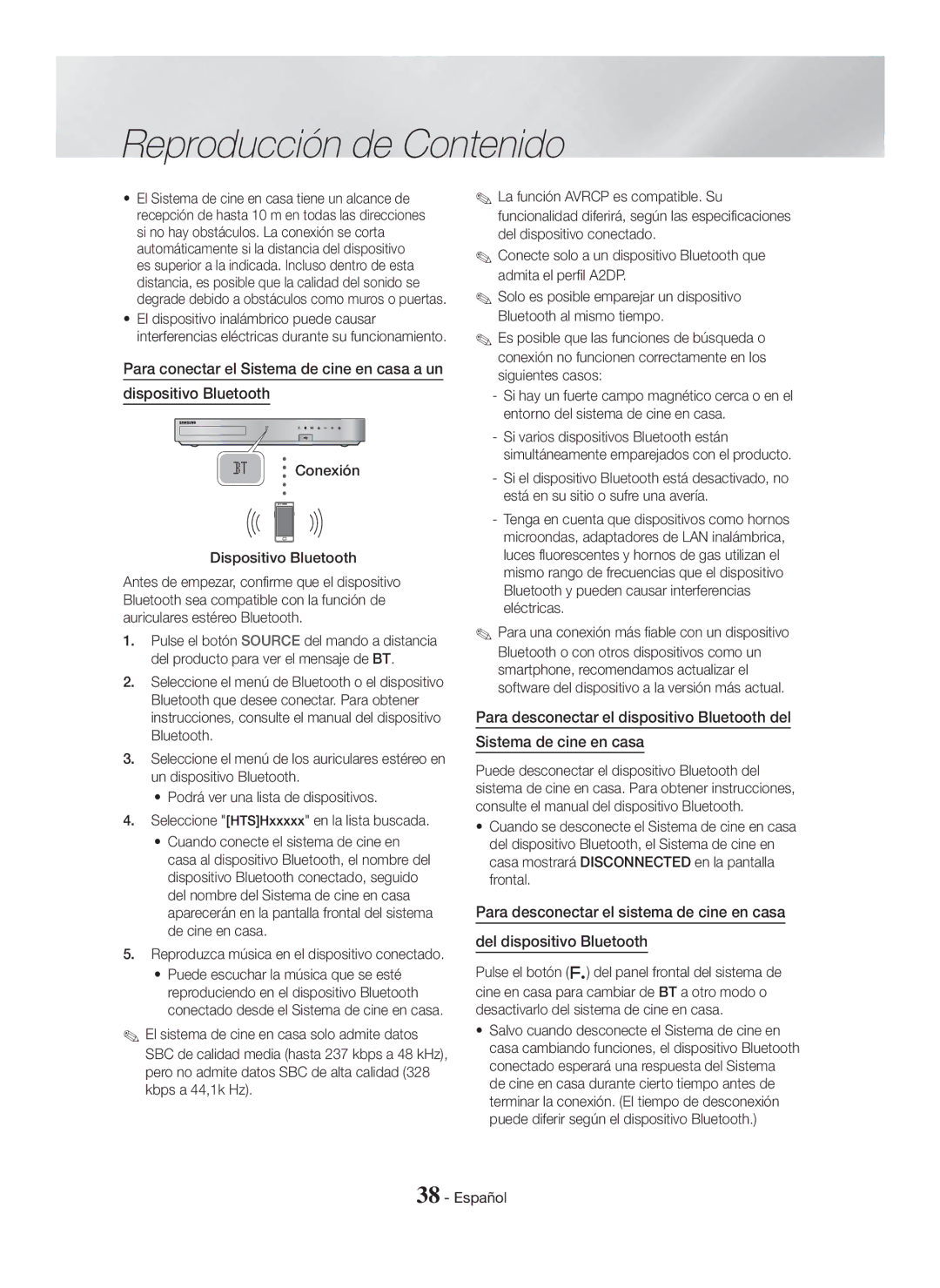 Samsung HT-H7750WM/ZF, HT-H7500WM/ZF manual Conexión Dispositivo Bluetooth 