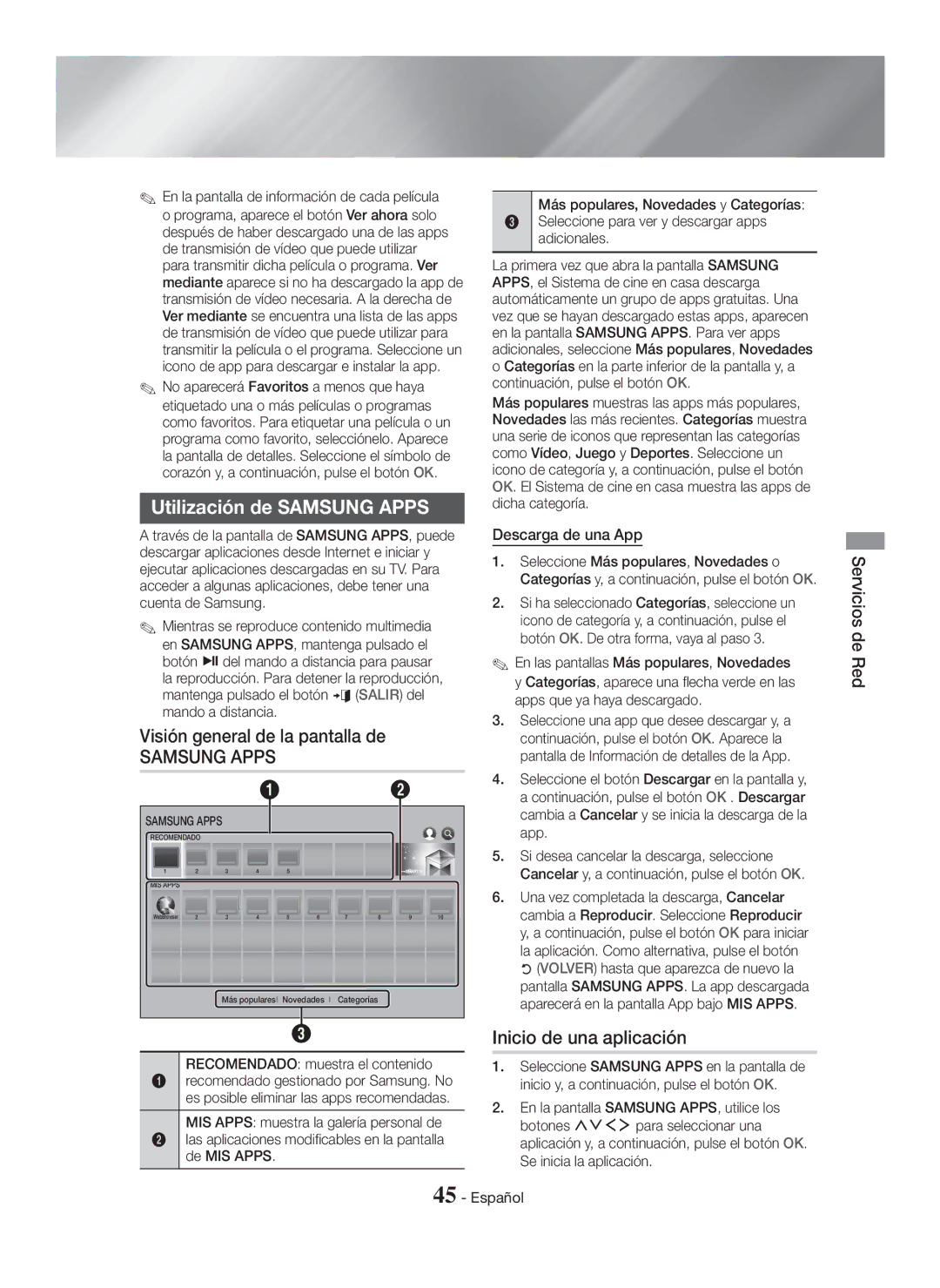 Samsung HT-H7500WM/ZF manual Utilización de Samsung Apps, Visión general de la pantalla de, Inicio de una aplicación 