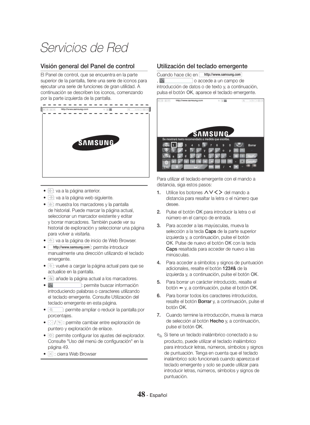 Samsung HT-H7750WM/ZF, HT-H7500WM/ZF manual Visión general del Panel de control, Utilización del teclado emergente 