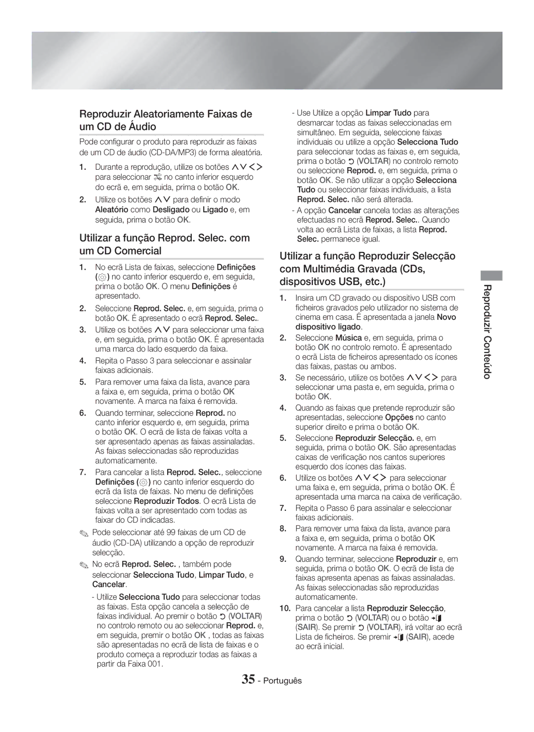 Samsung HT-H7750WM/ZF manual Reproduzir Aleatoriamente Faixas de um CD de Áudio, Durante a reprodução, utilize os botões 