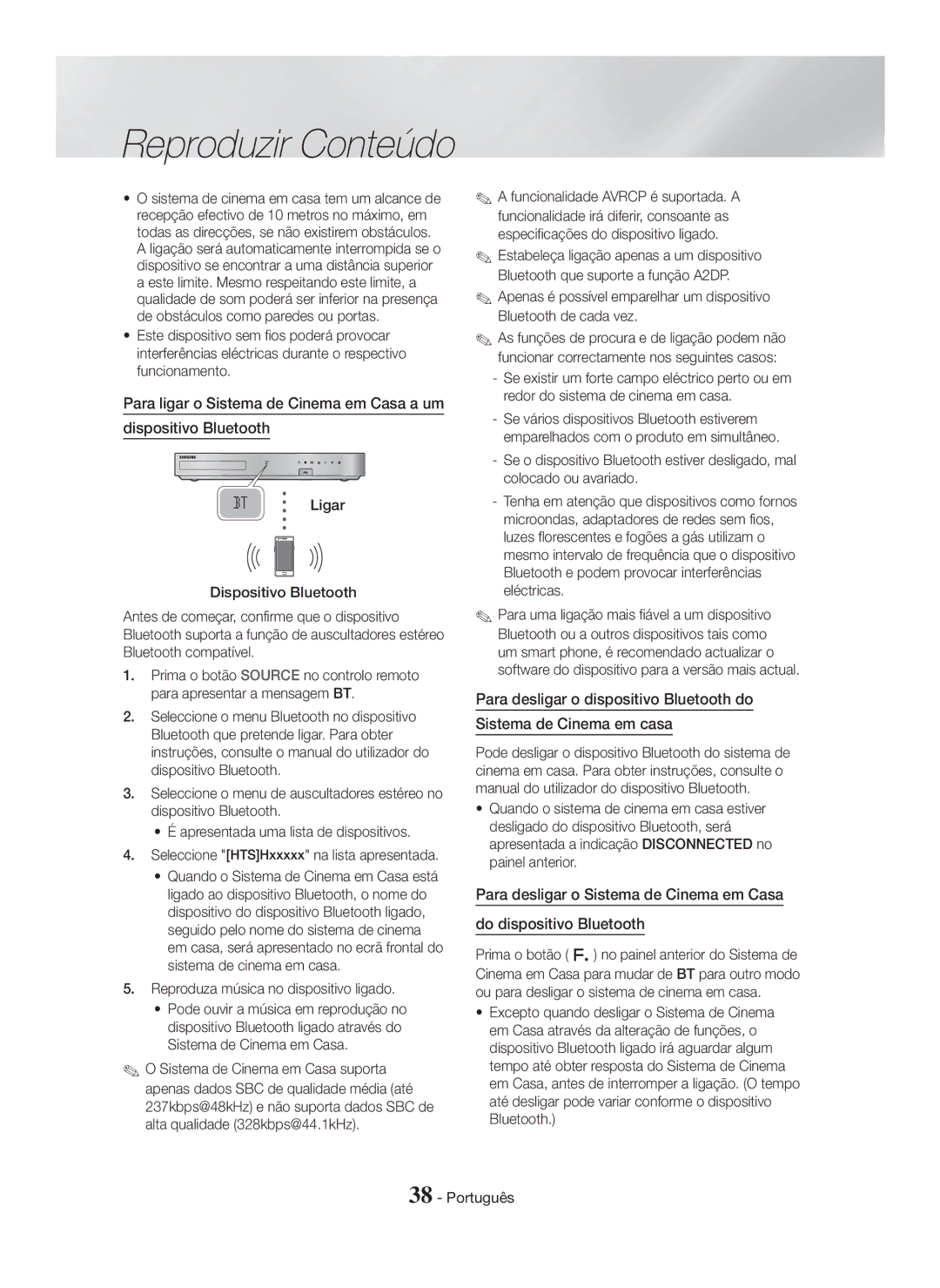 Samsung HT-H7500WM/ZF, HT-H7750WM/ZF manual Reproduza música no dispositivo ligado 