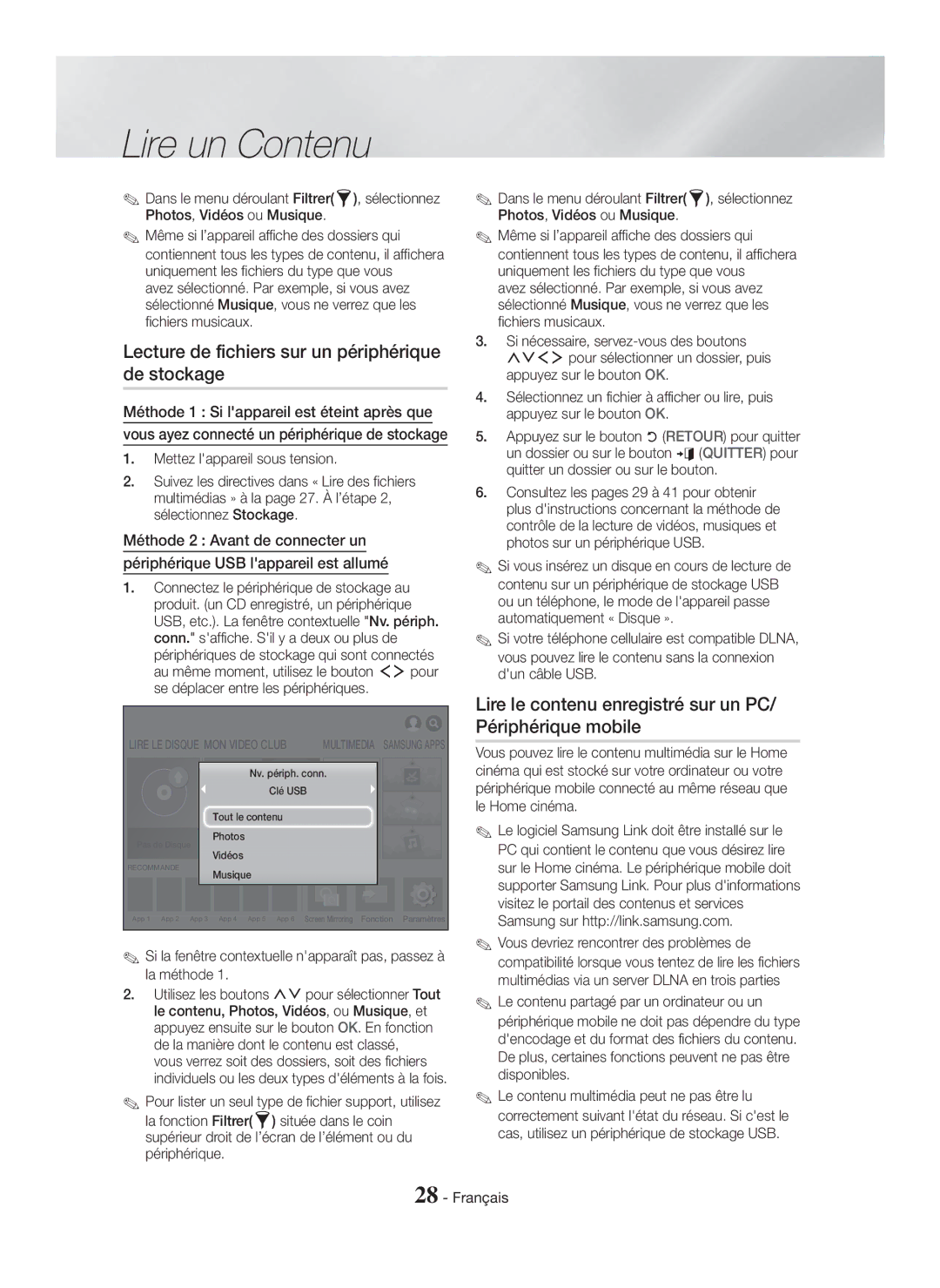 Samsung HT-H7750WM/ZF Lecture de fichiers sur un périphérique de stockage, Méthode 1 Si lappareil est éteint après que 