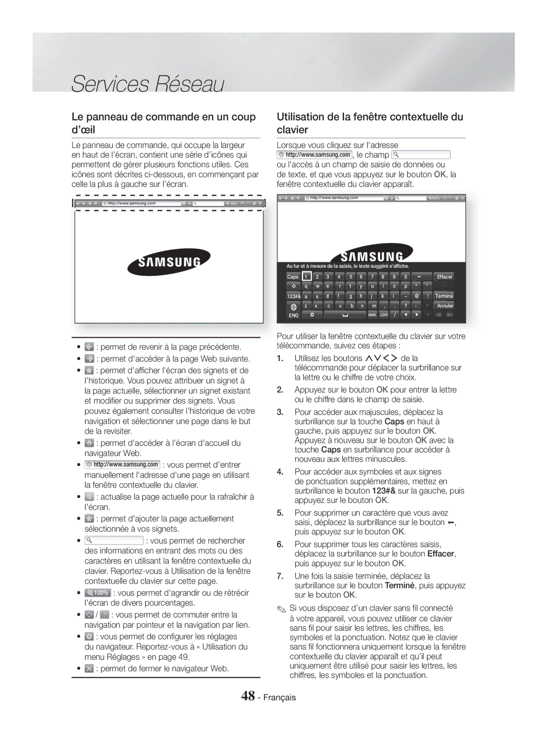 Samsung HT-H7750WM/ZF manual Le panneau de commande en un coup d’œil, Utilisation de la fenêtre contextuelle du clavier 