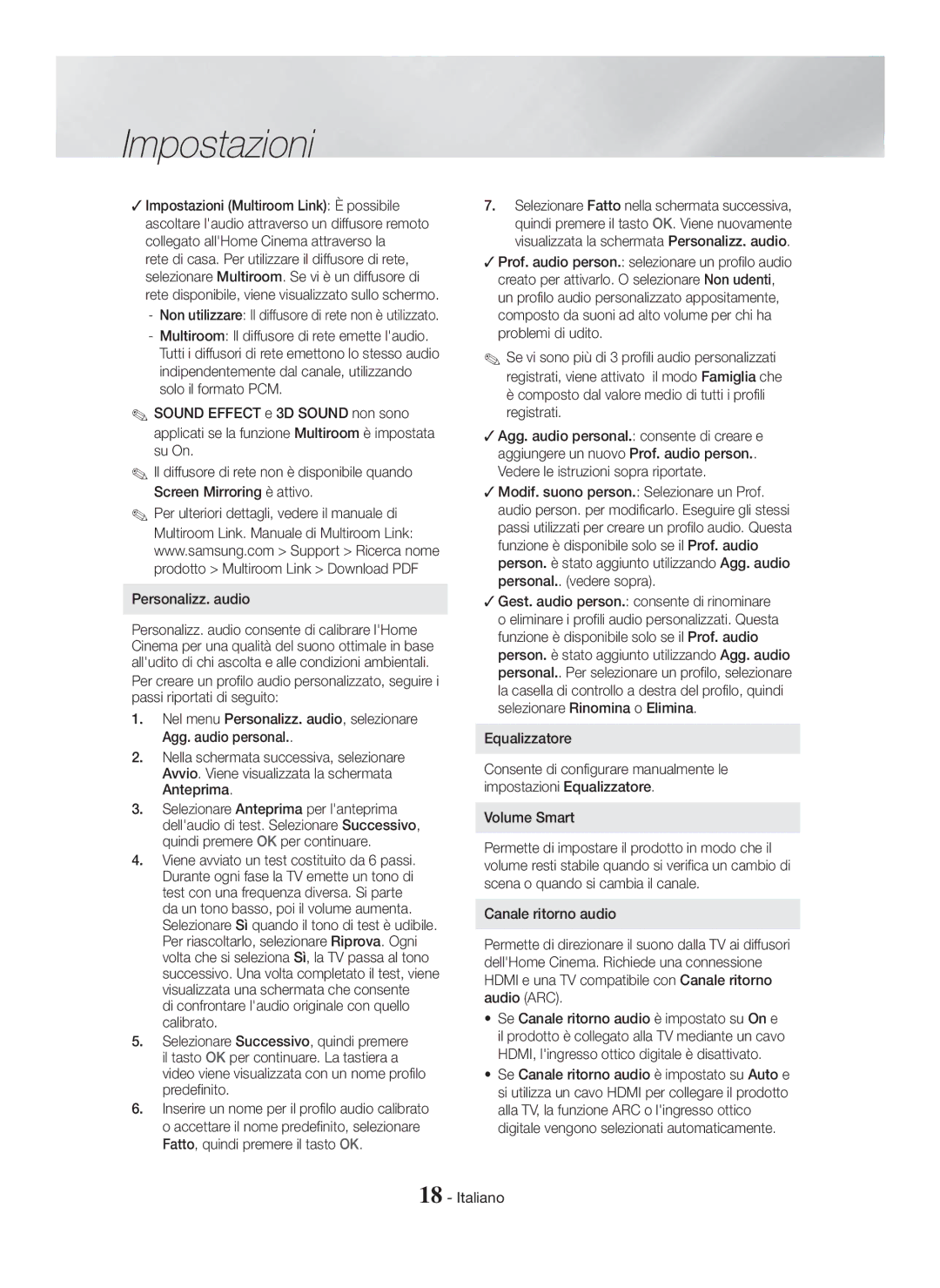 Samsung HT-H7500WM/ZF, HT-H7750WM/ZF manual Equalizzatore, Volume Smart 