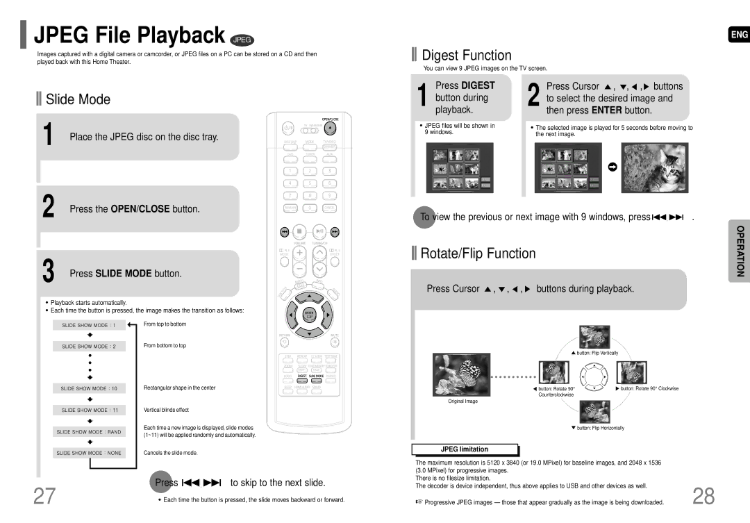 Samsung HT-HDP40 instruction manual Jpeg File Playback Jpeg 