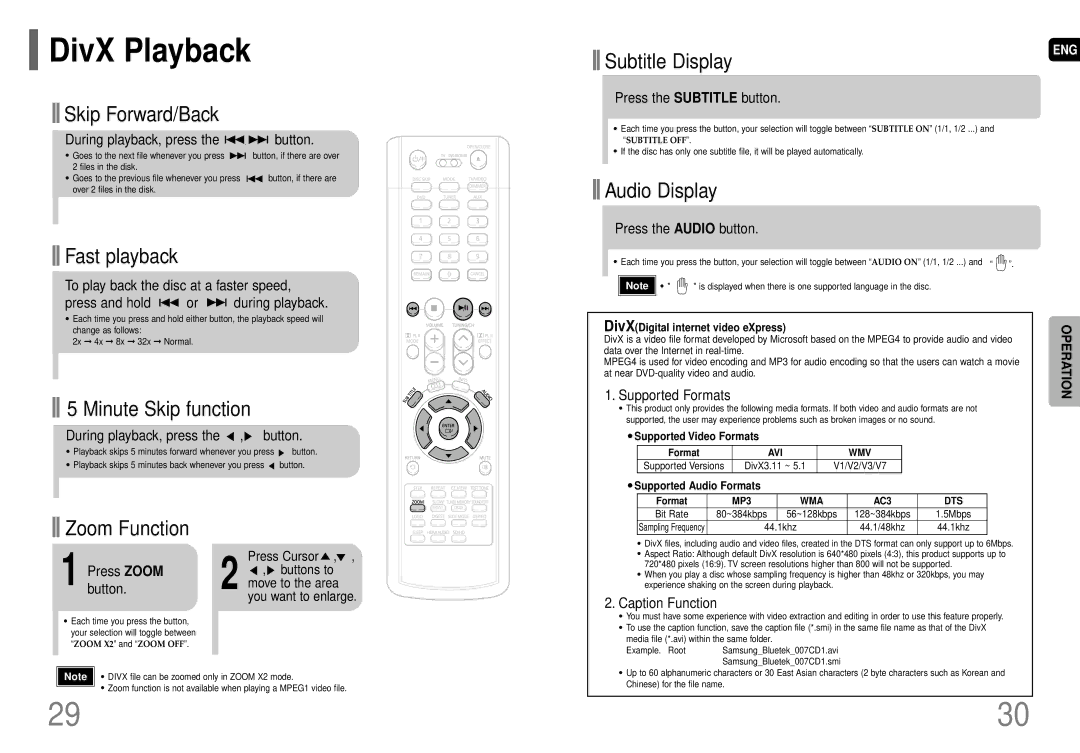 Samsung HT-HDP40 instruction manual DivX Playback 