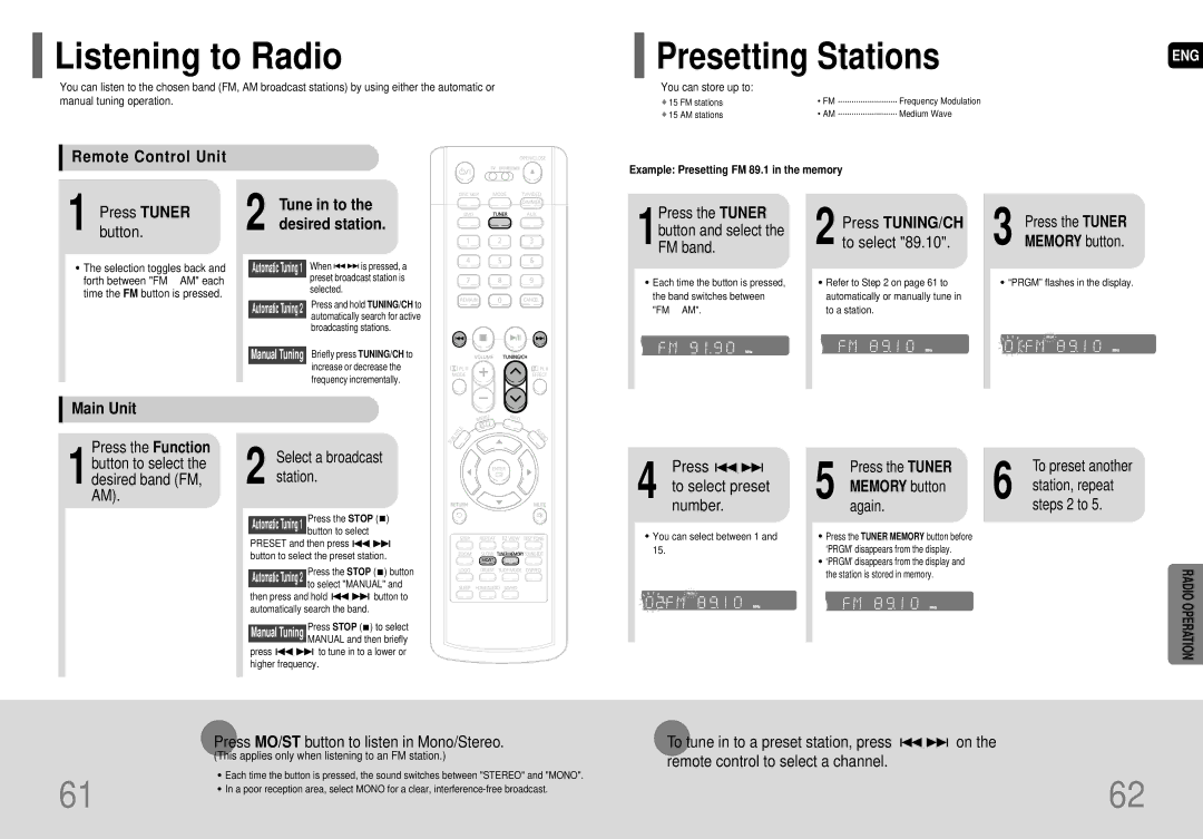 Samsung HT-HDP40 instruction manual Listening to Radio, Presetting Stations 