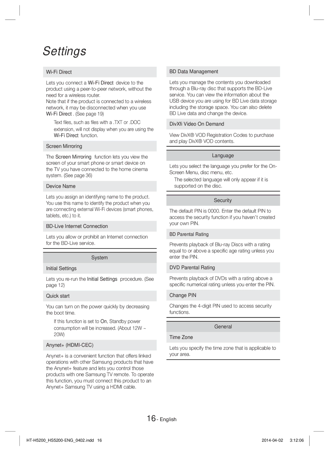 Samsung HT-HS5200/EN, HT-H5200/EN, HT-HS5200/ZF, HT-H5200/ZF, HT-H5200/XU Device Name, BD Data Management, BD Parental Rating 