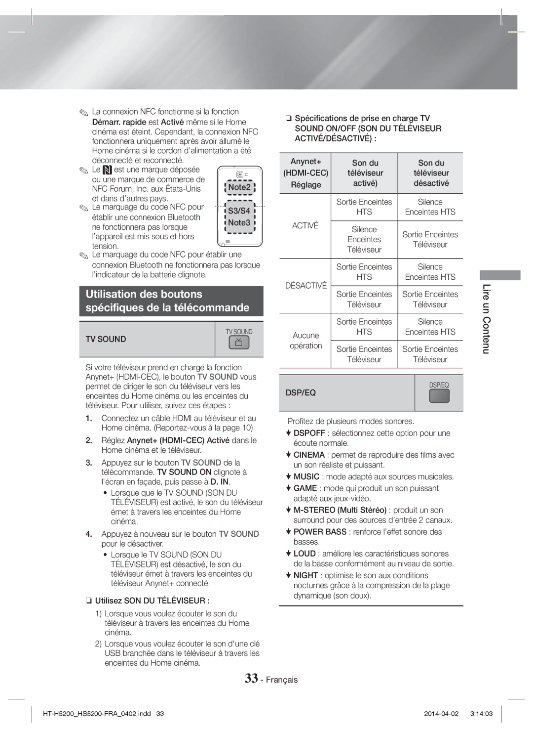 Samsung HT-H5200/EN, HT-HS5200/EN, HT-HS5200/ZF, HT-H5200/ZF manual Utilisation des boutons Spécifiques de la télécommande 