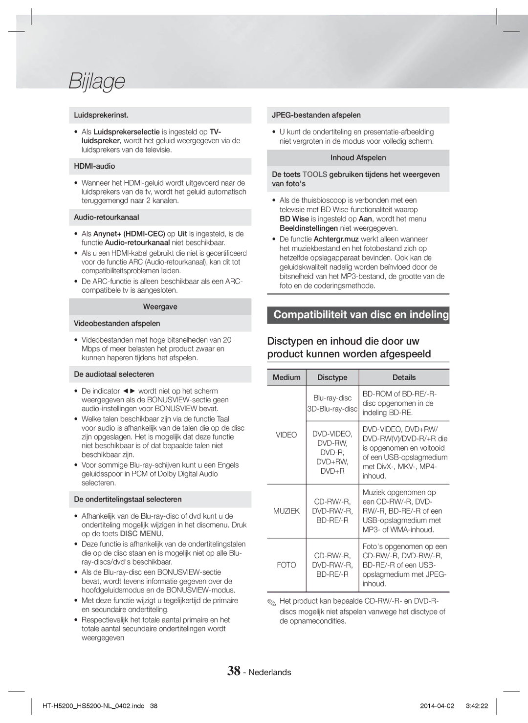 Samsung HT-H5200/XN, HT-HS5200/EN, HT-H5200/EN, HT-HS5200/ZF manual Compatibiliteit van disc en indeling, Dvd-Video, Dvd+Rw 