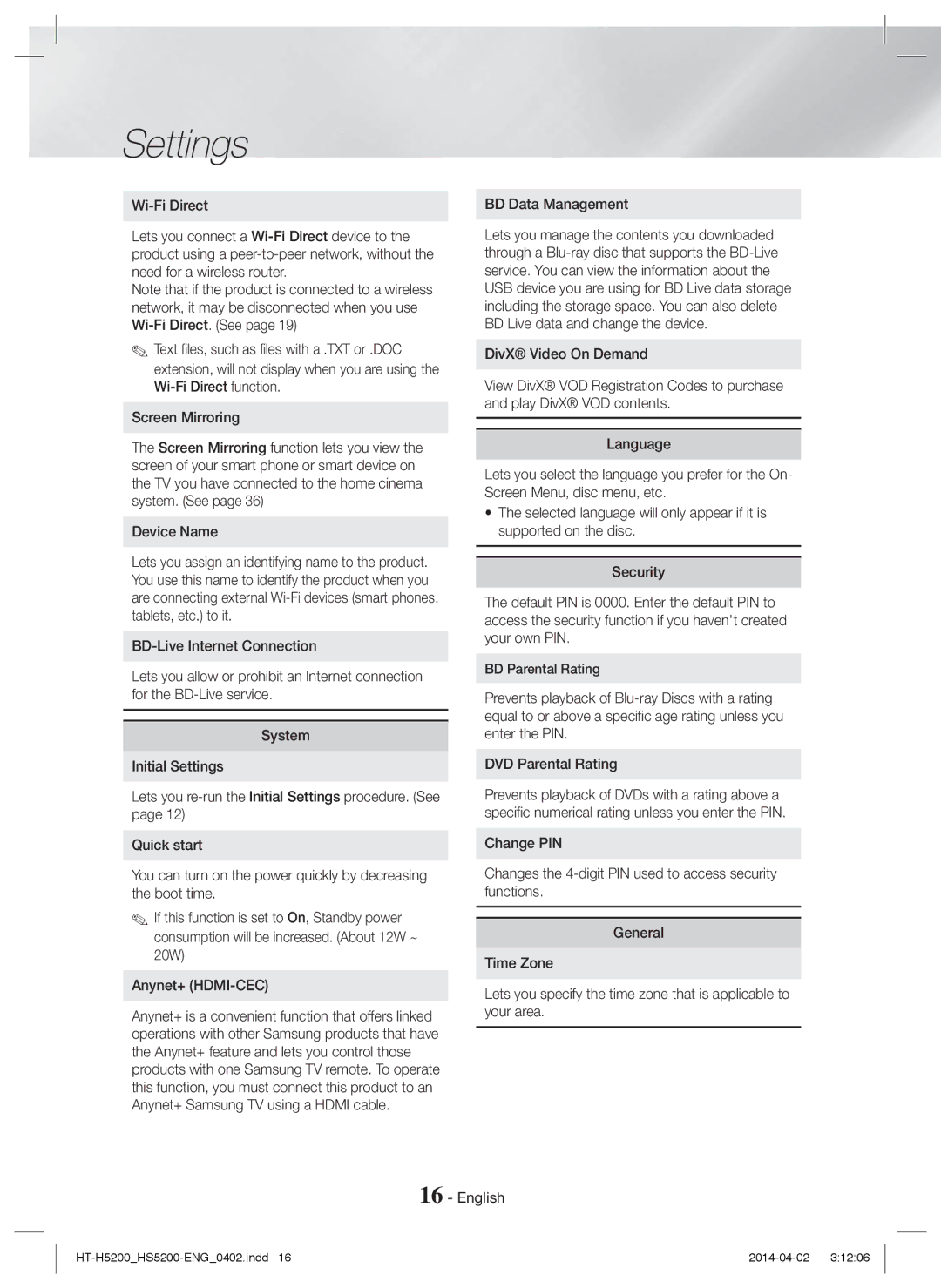 Samsung HT-HS5200/EN, HT-H5200/EN, HT-HS5200/ZF, HT-H5200/ZF, HT-H5200/XU Device Name, BD Data Management, BD Parental Rating 