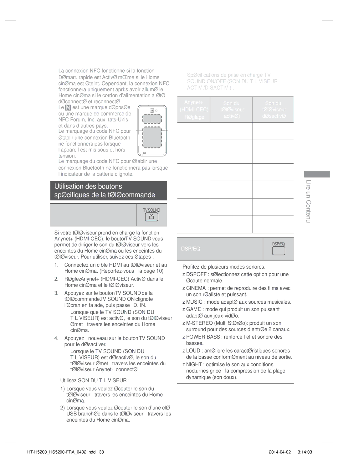 Samsung HT-H5200/EN, HT-HS5200/EN, HT-HS5200/ZF, HT-H5200/ZF manual Utilisation des boutons Spécifiques de la télécommande 