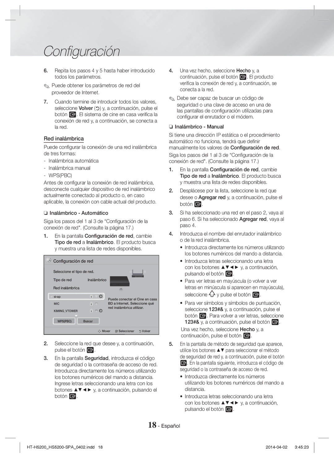 Samsung HT-HS5200/ZF, HT-HS5200/EN, HT-H5200/EN, HT-H5200/ZF manual Red inalámbrica 