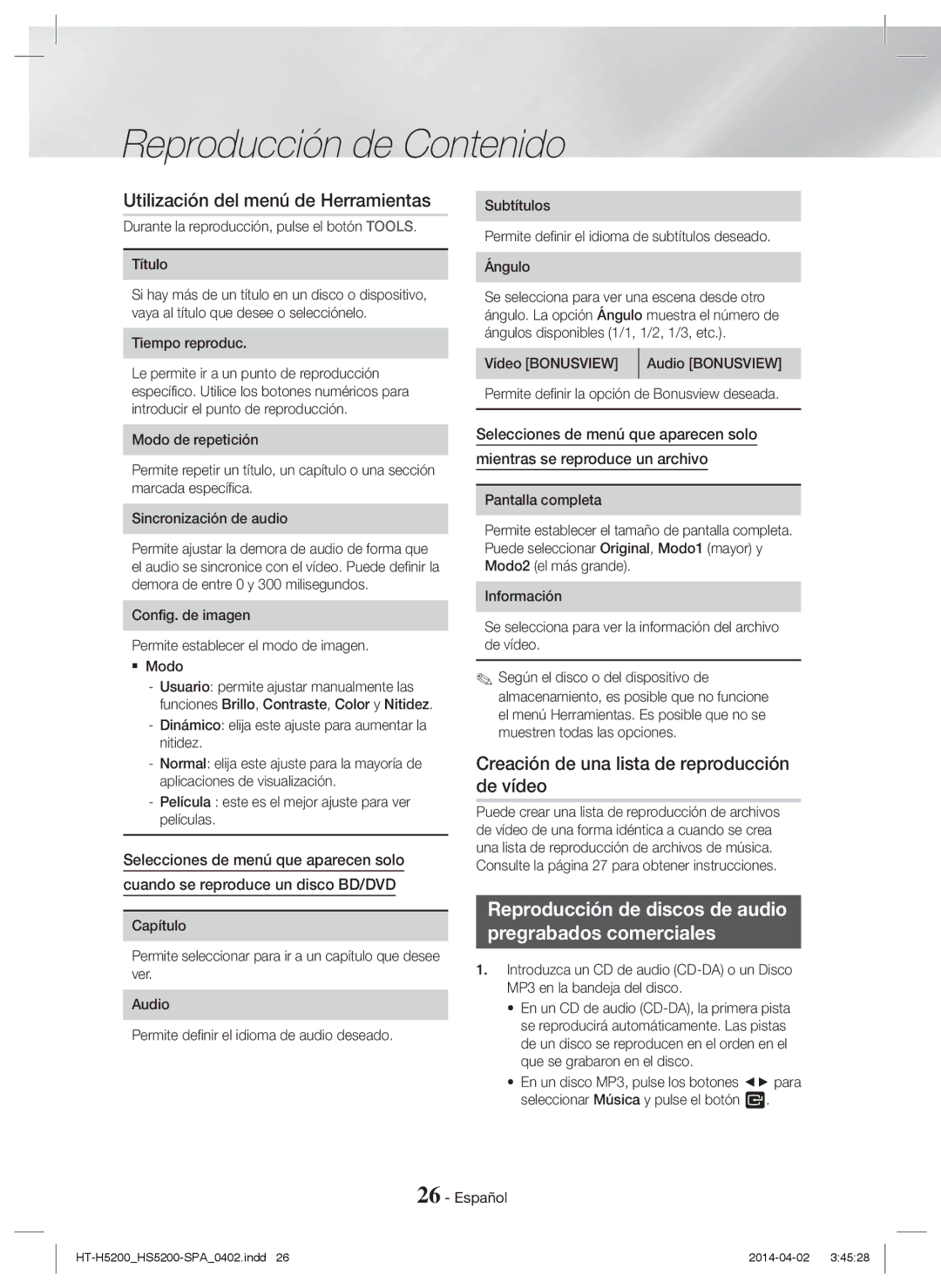 Samsung HT-HS5200/ZF, HT-HS5200/EN Utilización del menú de Herramientas, Creación de una lista de reproducción de vídeo 