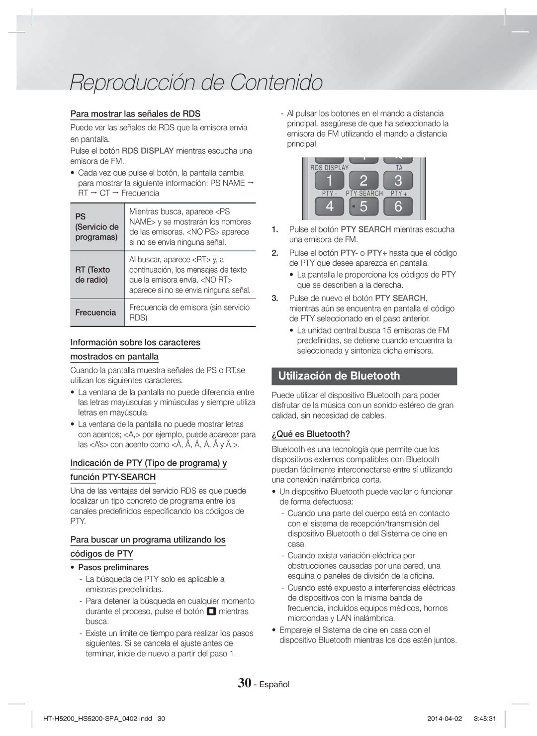 Samsung HT-HS5200/ZF, HT-HS5200/EN, HT-H5200/EN, HT-H5200/ZF manual Utilización de Bluetooth 