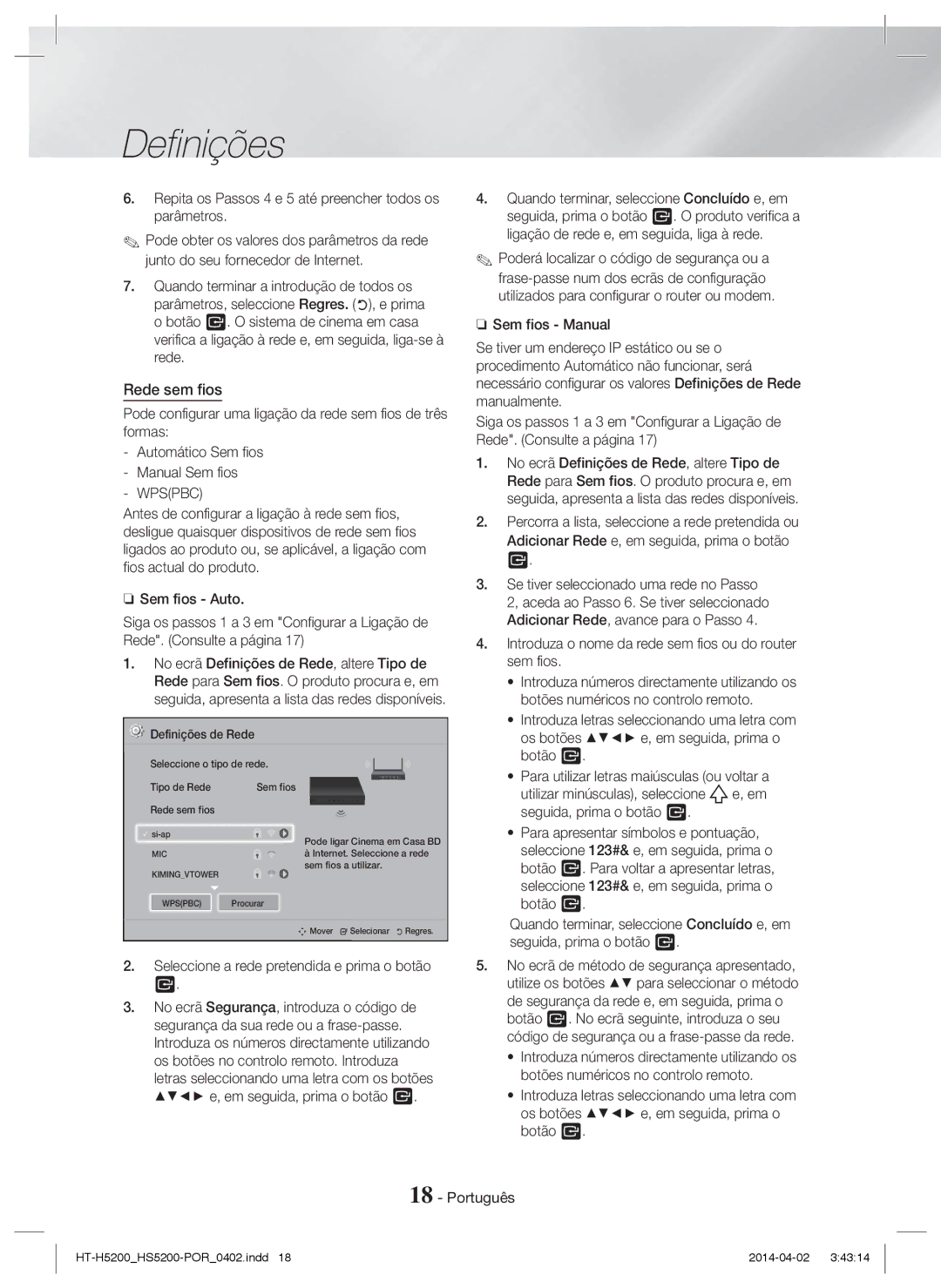 Samsung HT-HS5200/ZF, HT-HS5200/EN, HT-H5200/EN, HT-H5200/ZF manual Rede sem fios 