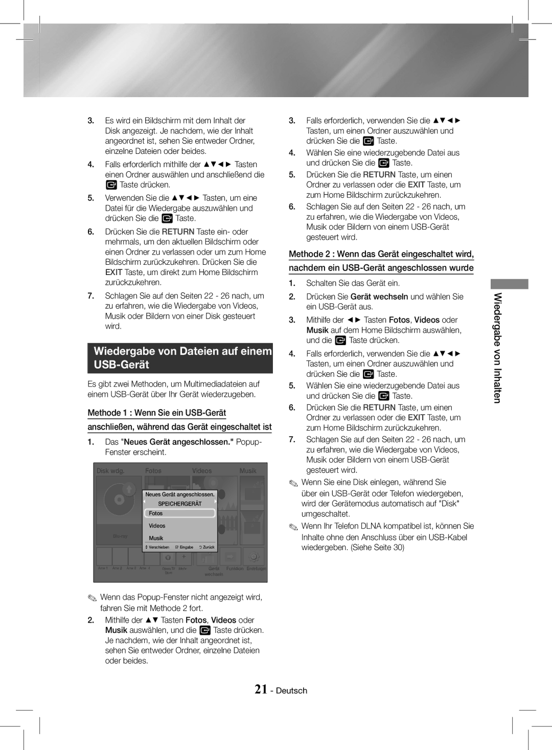 Samsung HT-J4200/ZF, HT-J4200/EN manual Wiedergabe von Dateien auf einem USB-Gerät, Wiedergabe von Inhalten 