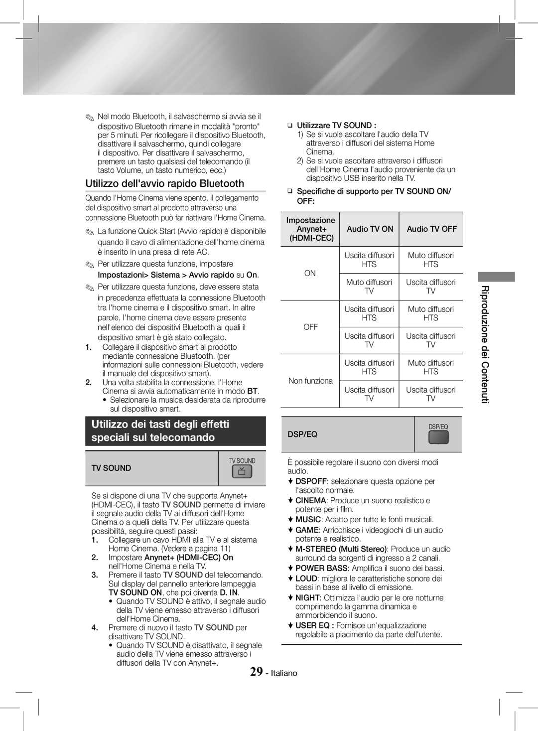 Samsung HT-J4200/EN, HT-J4200/ZF manual Utilizzo dellavvio rapido Bluetooth, Speciali sul telecomando, Off 