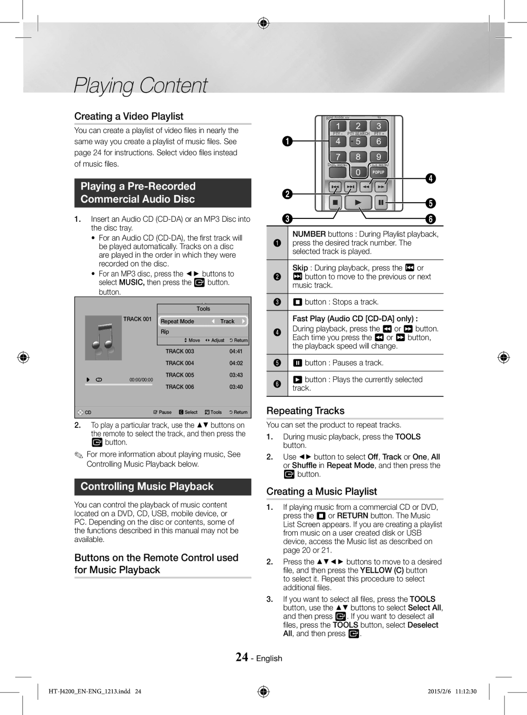 Samsung HT-J4200/EN, HT-J4200/ZF manual Playing a Pre-Recorded Commercial Audio Disc, Controlling Music Playback 