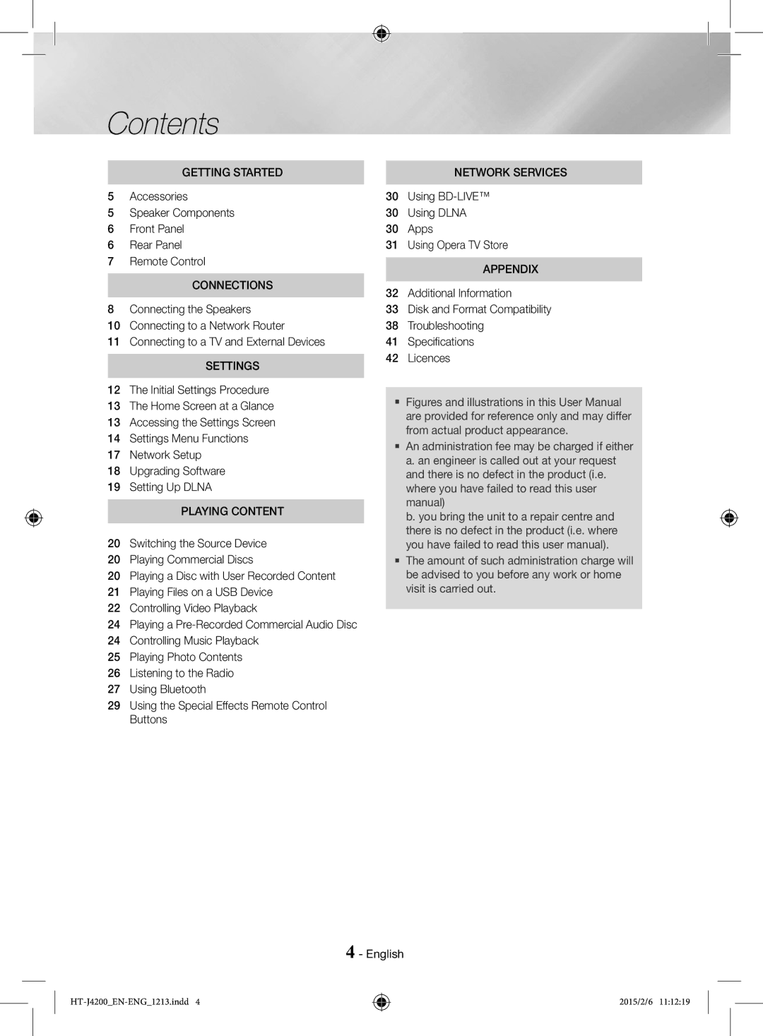 Samsung HT-J4200/EN, HT-J4200/ZF manual Contents 