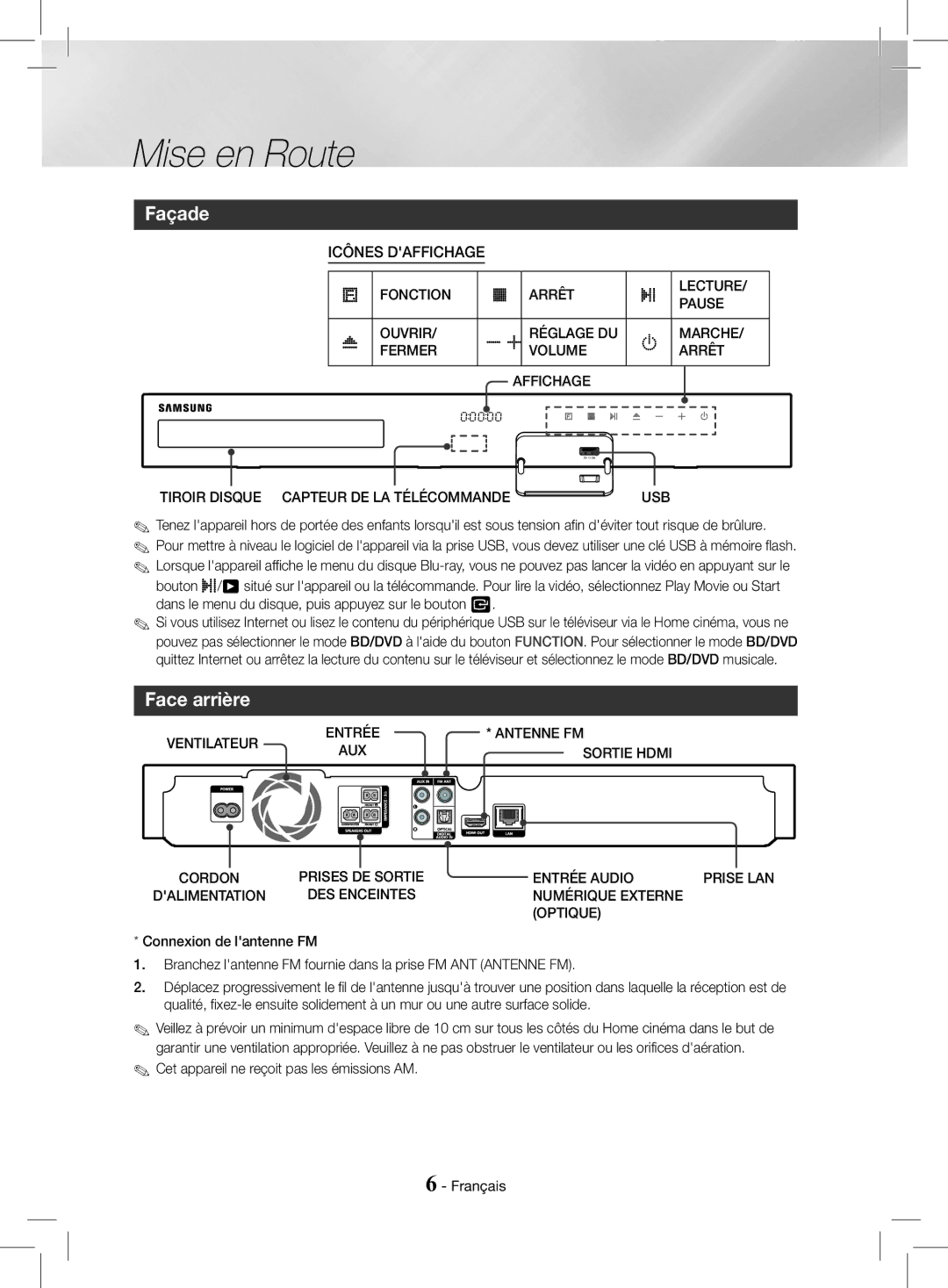 Samsung HT-J4200/ZF, HT-J4200/EN manual Façade, Face arrière 