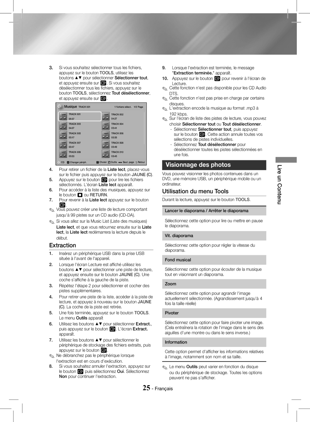 Samsung HT-J4200/EN, HT-J4200/ZF manual Extraction, Visionnage des photos, Information 