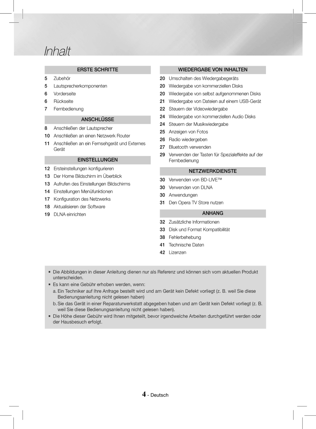 Samsung HT-J4200/EN, HT-J4200/ZF manual Inhalt, Anschlüsse 