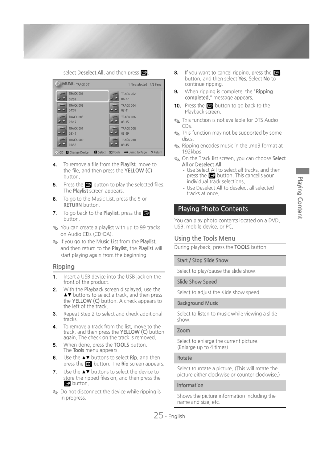 Samsung HT-J4200/EN manual Playing Photo Contents 