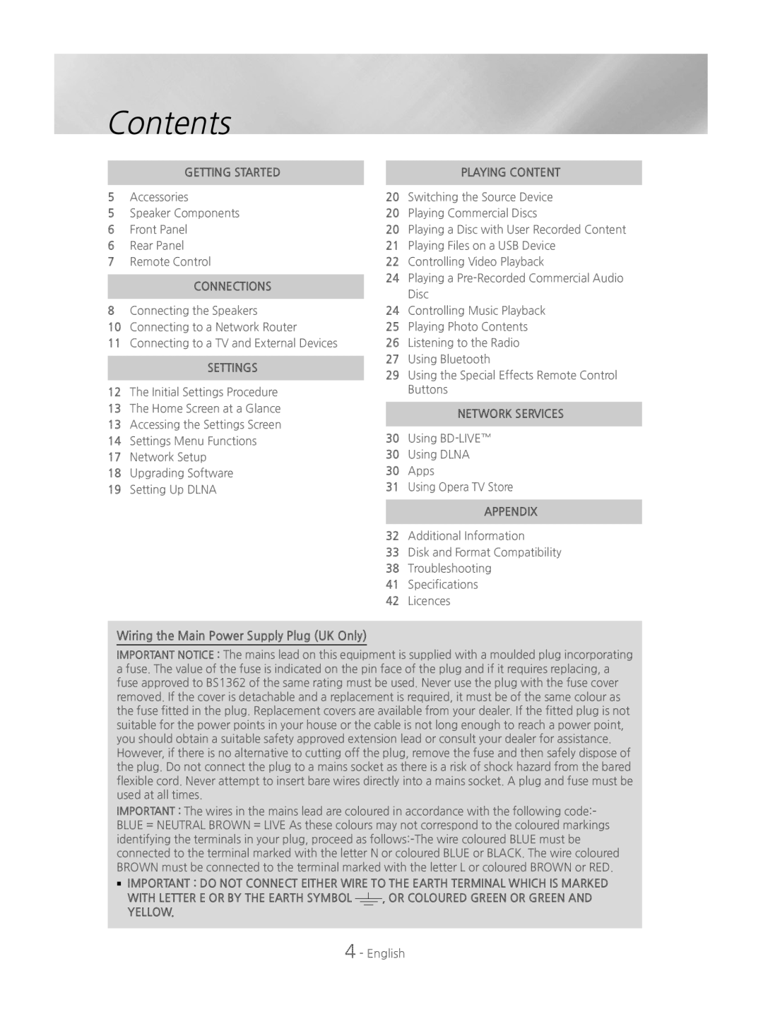 Samsung HT-J4530/EN, HT-J4550/EN, HT-J4500/EN manual Contents 