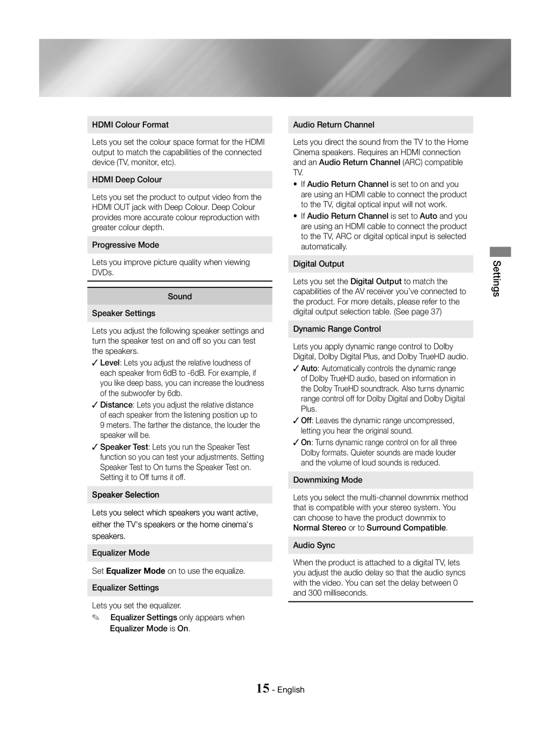 Samsung HT-J4550/EN, HT-J4530/EN, HT-J4500/EN manual Dynamic Range Control, Downmixing Mode 