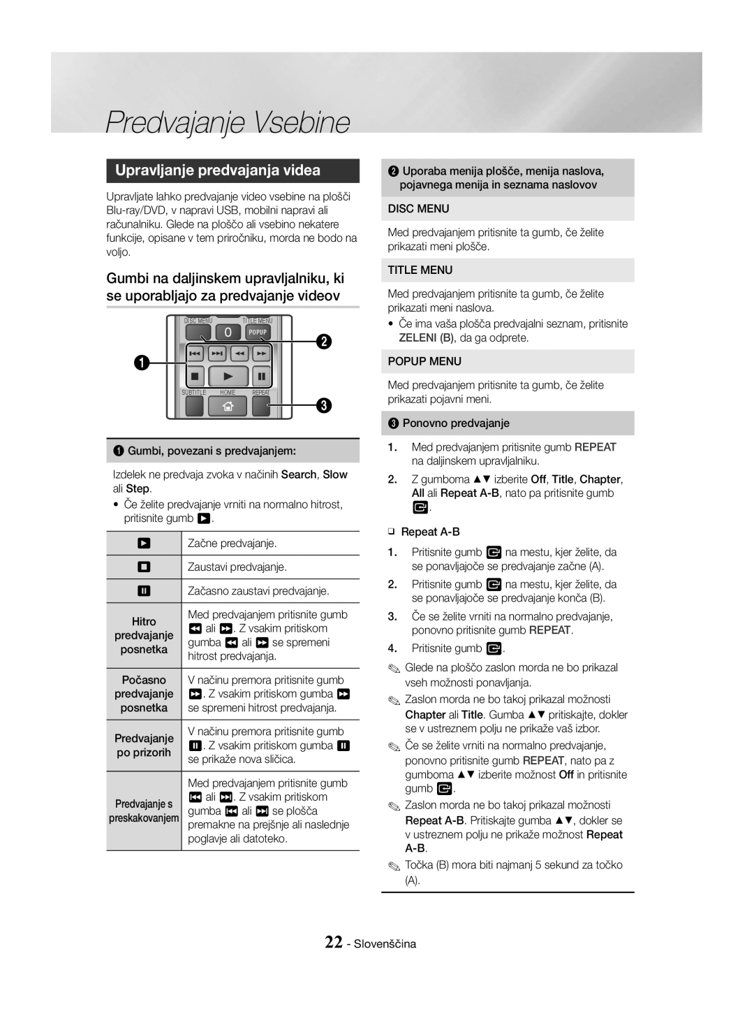 Samsung HT-J4500/EN, HT-J4550/EN, HT-J4530/EN manual Upravljanje predvajanja videa 