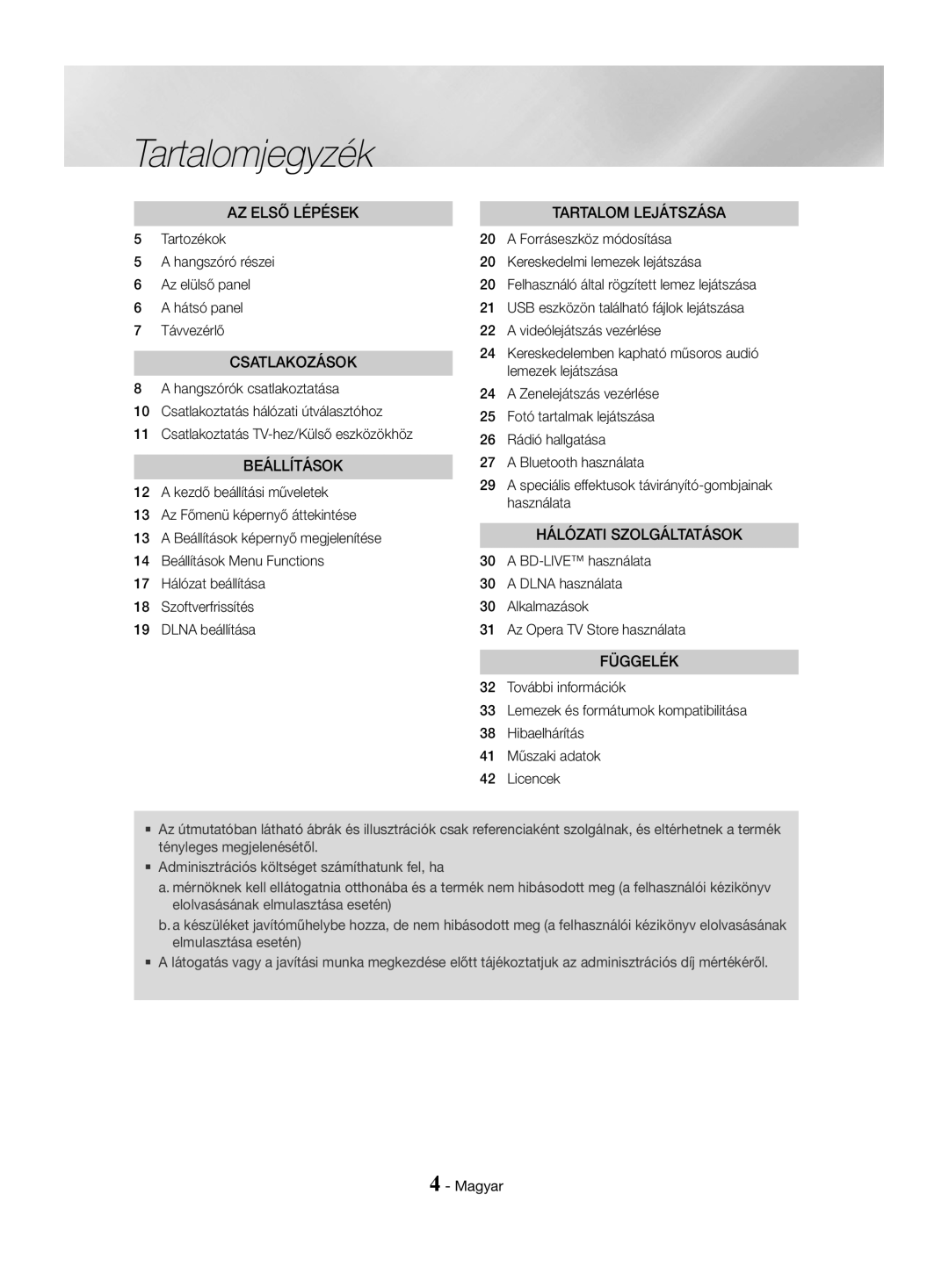 Samsung HT-J4500/EN, HT-J4550/EN, HT-J4530/EN manual Tartalomjegyzék 