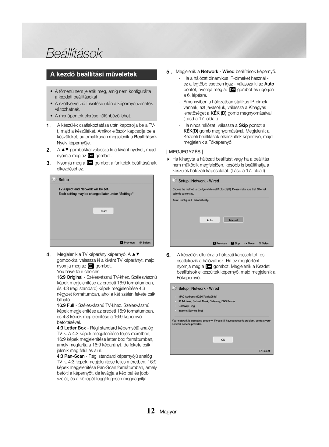 Samsung HT-J4530/EN, HT-J4550/EN, HT-J4500/EN manual Beállítások, Kezdő beállítási műveletek 