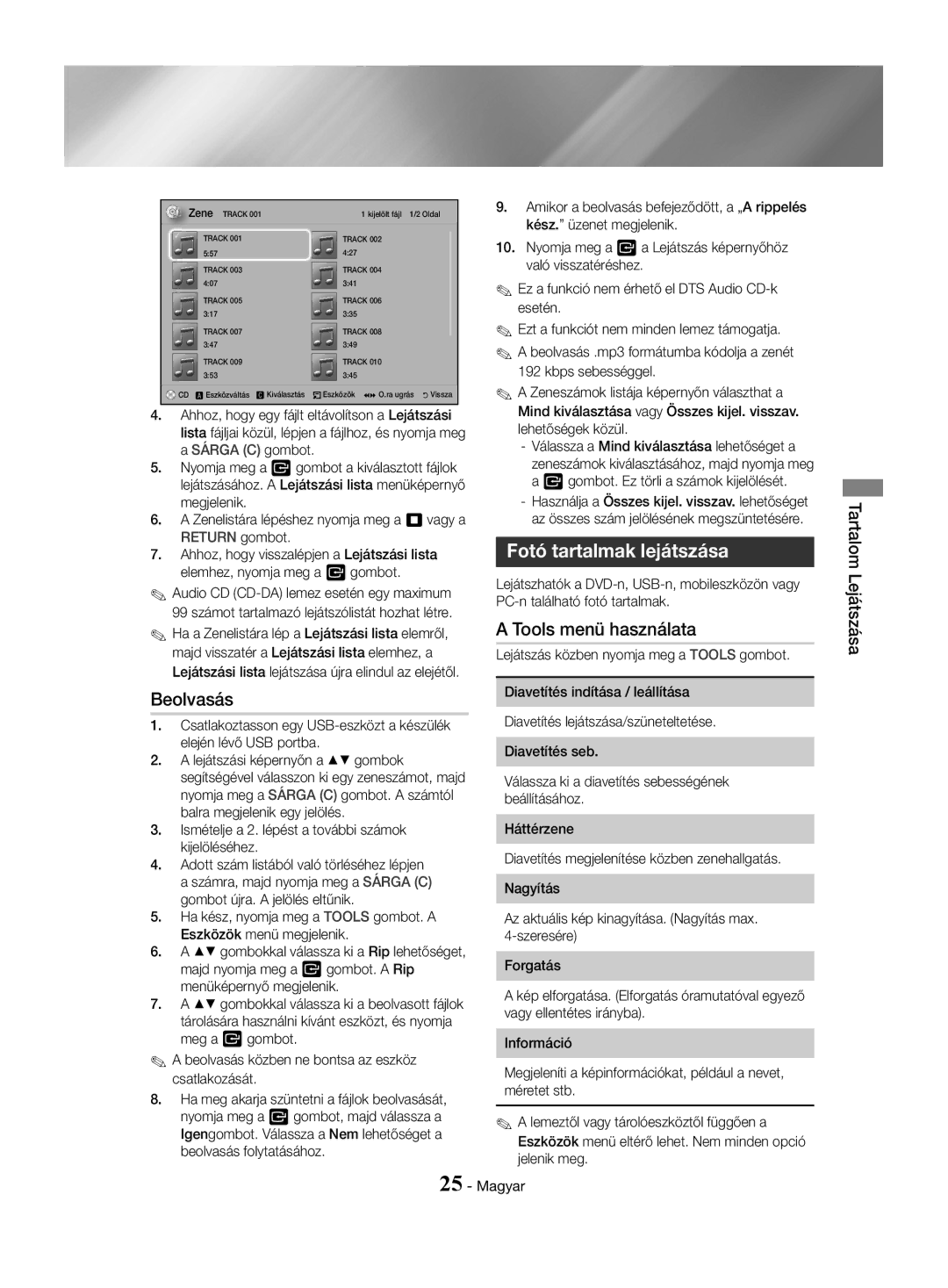 Samsung HT-J4500/EN, HT-J4550/EN, HT-J4530/EN manual Fotó tartalmak lejátszása, Beolvasás 