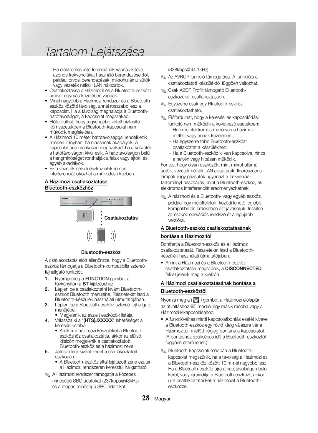 Samsung HT-J4500/EN, HT-J4550/EN manual Házimozi csatlakoztatása, Bluetooth-eszközhöz, Bluetooth-eszköz csatlakoztatásának 