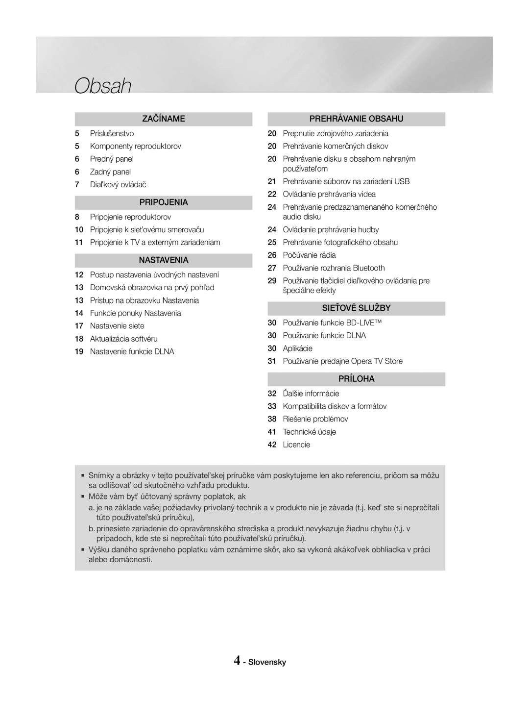 Samsung HT-J4550/EN, HT-J4530/EN, HT-J4500/EN manual Obsah 