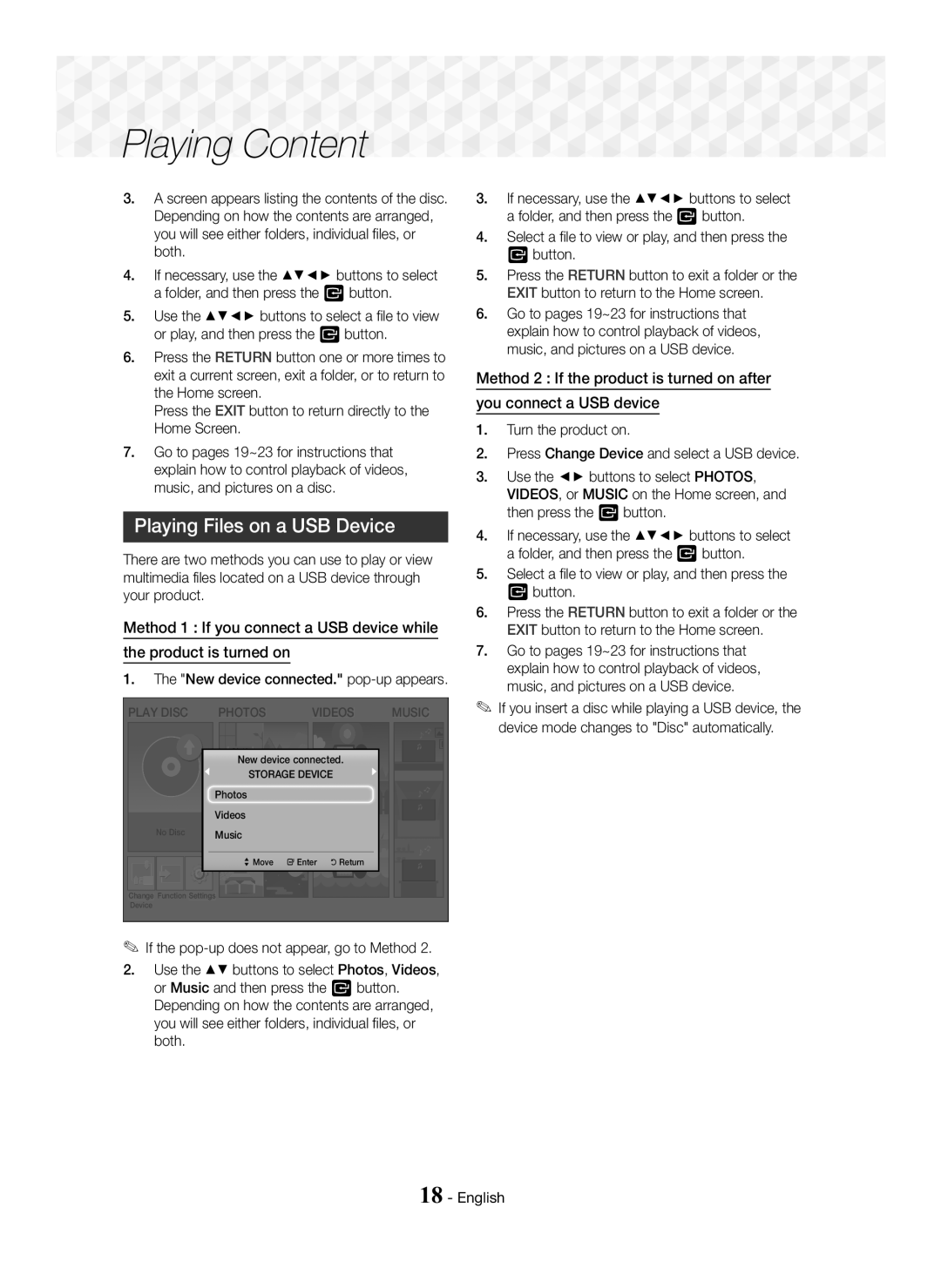 Samsung HT-J5100K/SQ manual Playing Files on a USB Device, Select a file to view or play, and then press the E button 