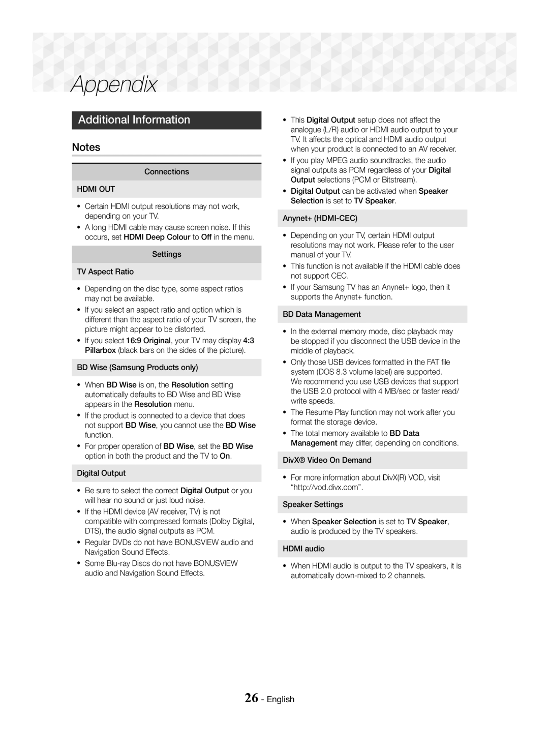 Samsung HT-J5150K/UM, HT-J5100K/UM manual Additional Information, Hdmi OUT 