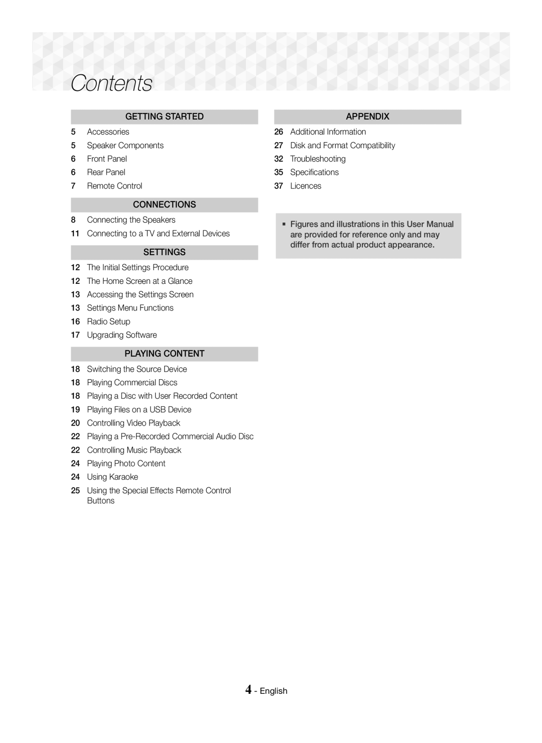 Samsung HT-J5150K/UM, HT-J5100K/UM manual Contents 