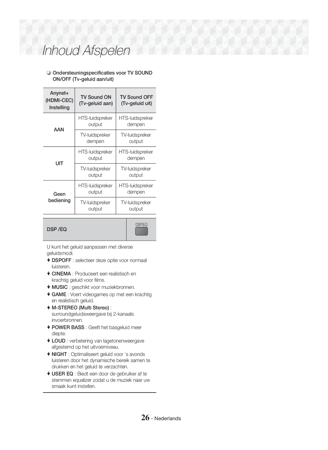 Samsung HT-J5150/TK, HT-J5150/EN, HT-J5150/ZF manual Dsp /Eq 