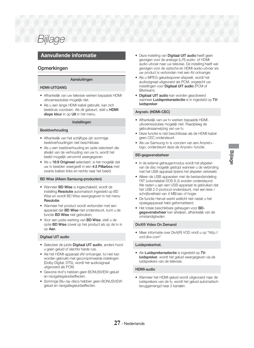 Samsung HT-J5150/EN, HT-J5150/TK, HT-J5150/ZF manual Aanvullende informatie, Opmerkingen 