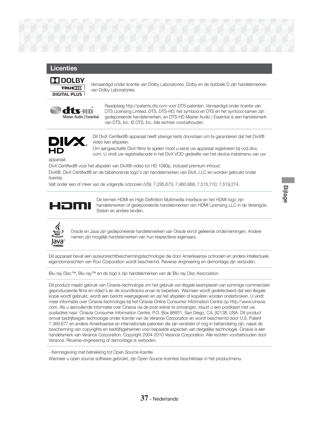 Samsung HT-J5150/ZF, HT-J5150/TK, HT-J5150/EN manual Licenties 