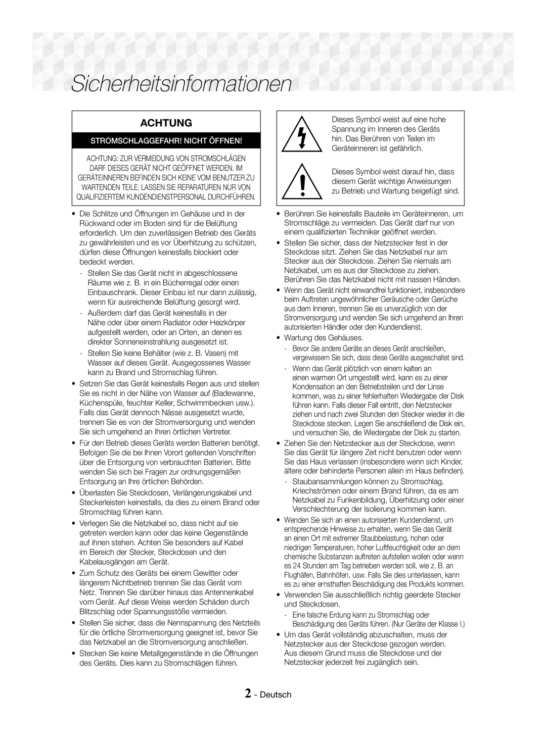 Samsung HT-J5150/ZF, HT-J5150/TK, HT-J5150/EN manual Deutsch, Wartung des Gehäuses 