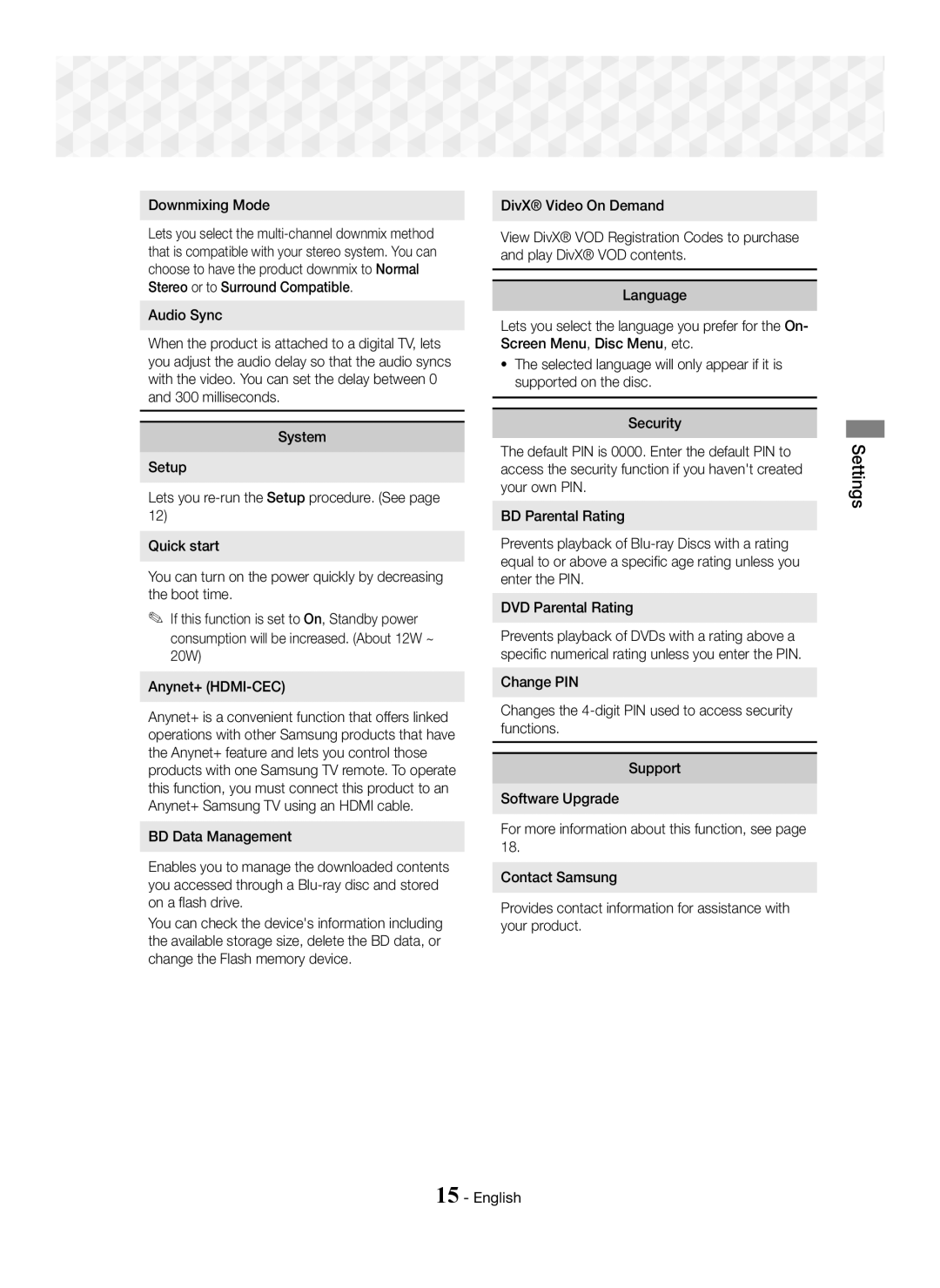 Samsung HT-J5150/TK, HT-J5150/EN, HT-J5150/ZF manual Downmixing Mode 