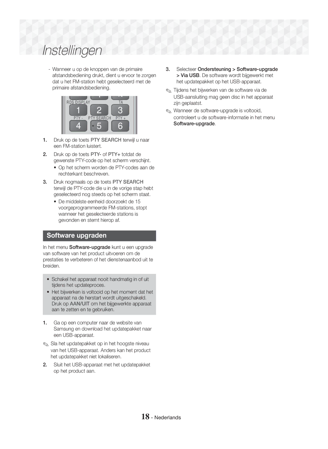 Samsung HT-J5150/EN, HT-J5150/TK, HT-J5150/ZF manual Instellingen, Software upgraden 