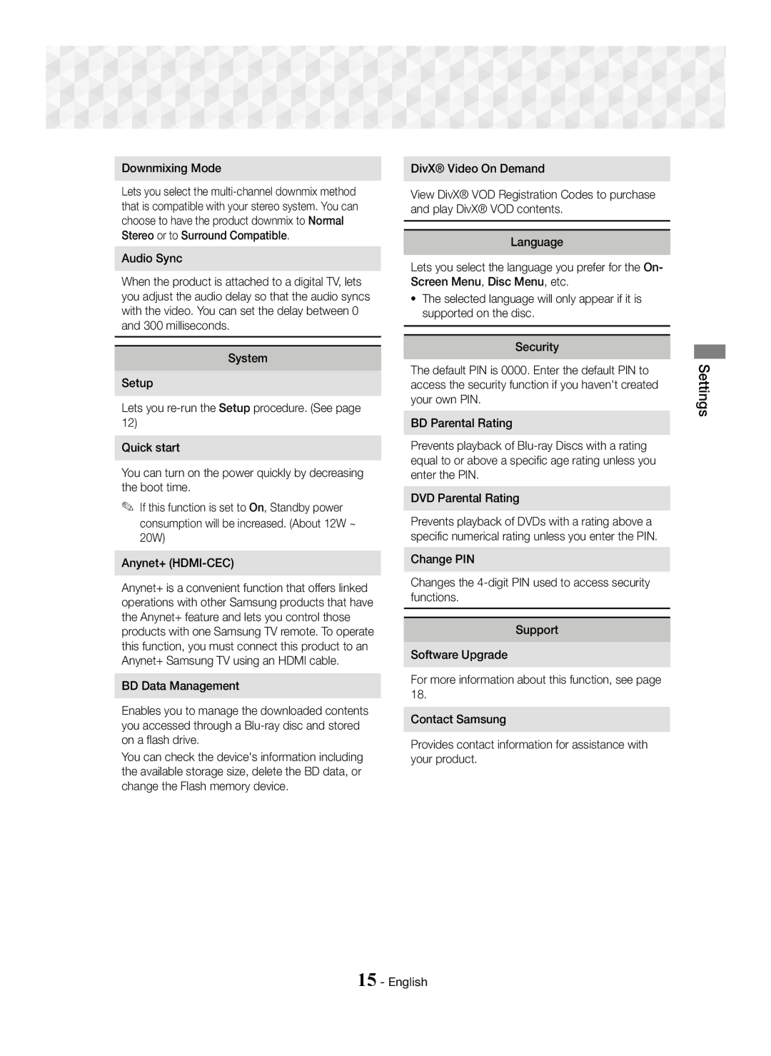 Samsung HT-J5150/TK, HT-J5150/EN, HT-J5150/ZF manual Downmixing Mode 