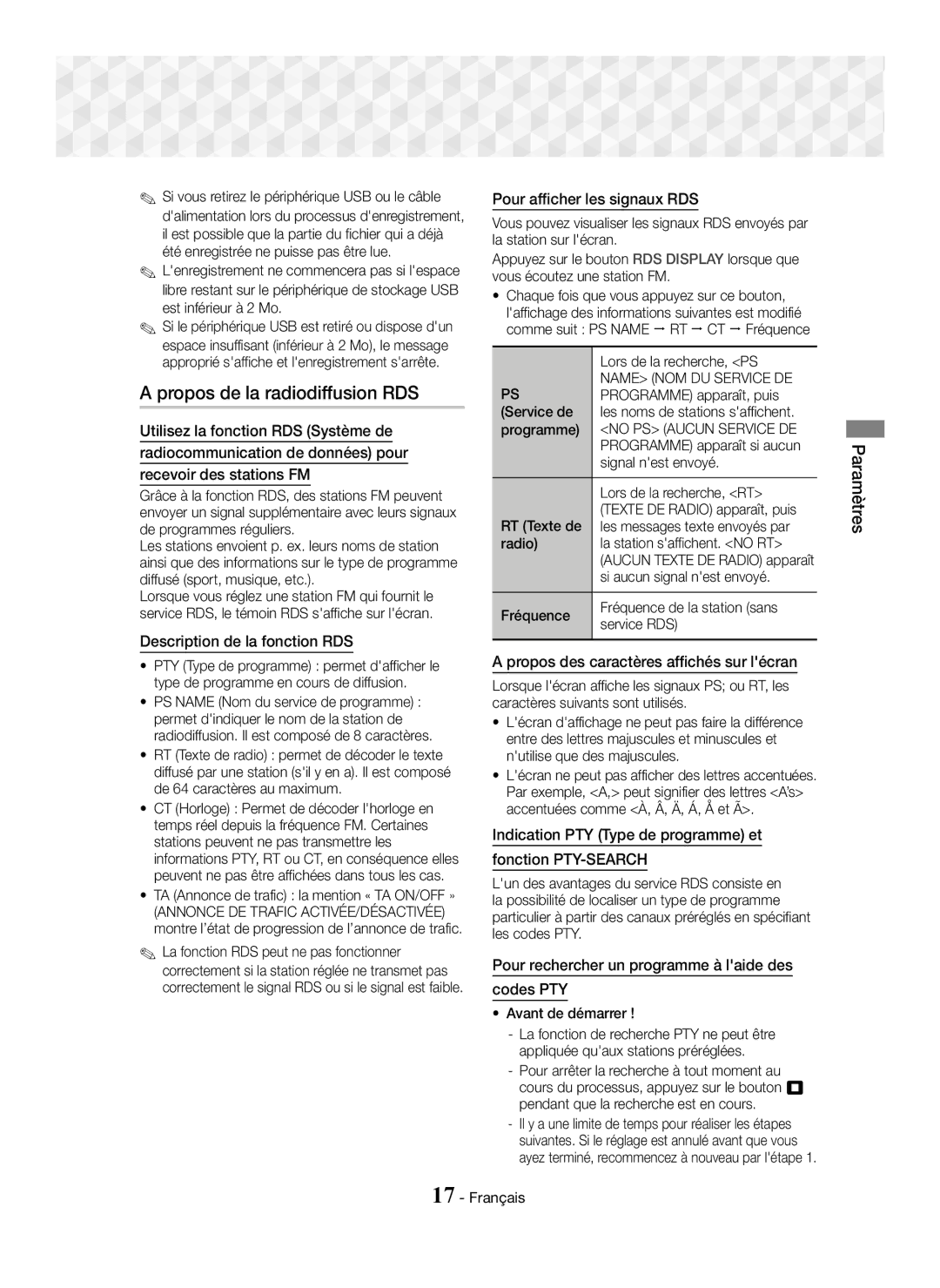 Samsung HT-J5150/ZF, HT-J5150/TK, HT-J5150/EN manual Propos de la radiodiffusion RDS 