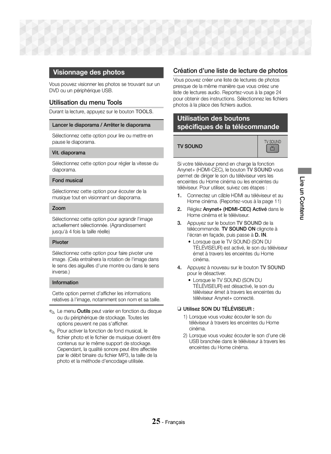 Samsung HT-J5150/EN, HT-J5150/TK, HT-J5150/ZF manual Visionnage des photos, Création d’une liste de lecture de photos, Zoom 